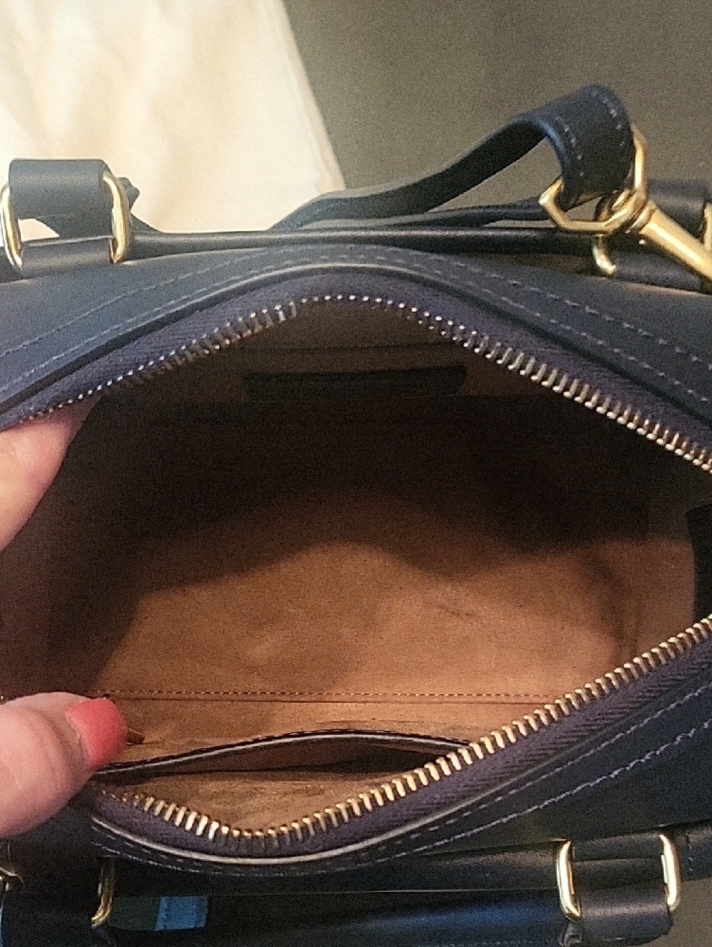 J.W. Hulme Classic Navy Structured Satchel Handbag - Gold Hardware - Picture 5 of 6
